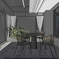 Modern Villa Balcony With Glass Roof Dining Set And Plants