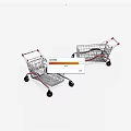 Two Metal Shopping Carts With Red Handles And Wheels On White Background