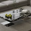 Modern Coffee Table With Black White Marble Top Transparent Legs Green Apples Vase And Book