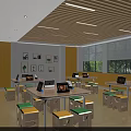 School Modern Classroom With Yellow Walls Wooden Ceiling Large Windows Tablets And Natural Light