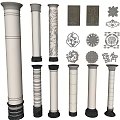 Decorative Columns with Intricate Carved Patterns and Various Architectural Designs 3d model