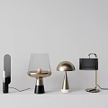Multiple Modern Table Lamps With Different Shapes And Metallic Bases On White Background 3d model