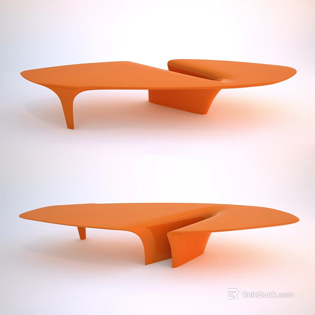 Orange Modern Coffee Table With Unique Curved Shape And Sleek Stylish Design 3d model