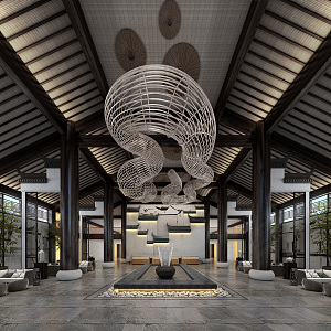 Chinese Hall Hotel Lobby 3d model