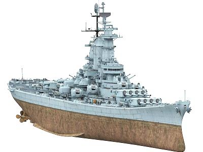 Detailed Battleship Model With Multiple Turrets Mast Structure And Hull 3d model