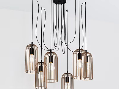 Modern Multiple Hanging Pendant Lights With Caged Metal Frame For Interior Decor 3d model