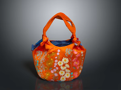 Stylish Orange Handbag With Floral Embroidery And Decorative Knot Handles For Everyday Use 3d model