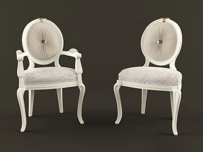 Elegant White Single Chair With Round Backrest Armrest Decorative Gold Button And Patterned Fabric Seat 3d model
