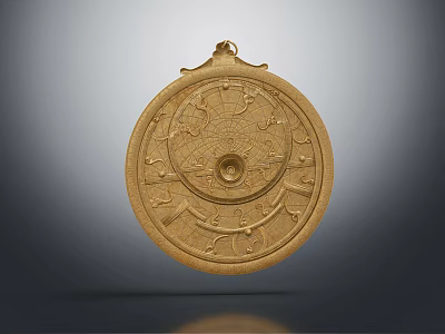 Golden Round Commercial Equipment With Intricate Carved Symbols And Decorative Design 3d model