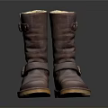 Brown Leather Boots With Straps Buckles Fleece Lining And Yellow Soles For Daily Life