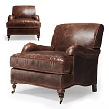 Classic Brown Leather Lounge Chair With Tufted Design And Wheeled Legs