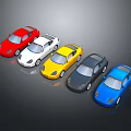 Five Colorful Toy Cars in Red White Yellow Gray and Blue Lined Up