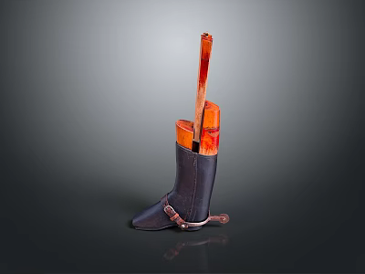 Leather Boot Shaped Kitchen Knife Storage Organizer With Orange Red Blades And Black Strap 3d model
