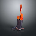 Leather Boot Shaped Kitchen Knife Storage Organizer With Orange Red Blades And Black Strap