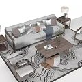 Modern Sofa And Coffee Table Set With Wooden Frame Side Tables And Throw Pillows 3d model