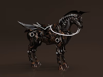 Mechanical Horse With Dark Metallic Structure Gears And Saddle 3d model