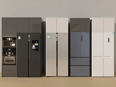 Modern Refrigerators In Black Silver Gray White With Multiple Door Styles For Modern Kitchens 3d model
