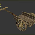 Rustic Wooden Cart With Large Wheels Long Handle And Wooden Planks