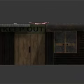 Wooden Hut Model With HELP OUT Sign Red Roof Section And Windows