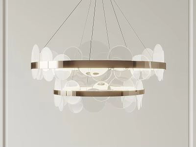 Modern Elegant Chandelier With Double Layer Transparent Circular Elements And Metallic Frame 3d model