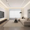 Modern Living And Dining Room Interior Design With Beige Sofa TV Wall And Floor Lamp