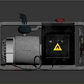Industrial Equipment With Metal Frame Green Component Red Button Black Panel And Yellow Warning Sign