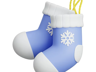 Blue Christmas Stockings With White Cuffs Snowflake Patterns And Yellow Hanging Ropes 3d model