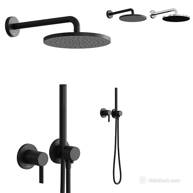 Black Modern Shower System With Rain Head Handheld Sprayer And Control Knobs 3d model