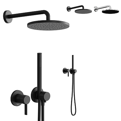 Black Modern Shower System With Rain Head Handheld Sprayer And Control Knobs 3d model