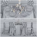 Elegant Pink Table And Golden Chair Set With Tableware Candles And Flower Bouquet