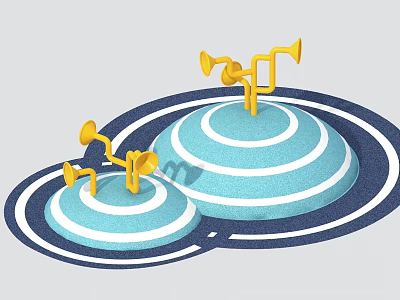 Playground Equipment With Blue Domes And Yellow Horn Decorations On Blue White Circular Bases 3d model