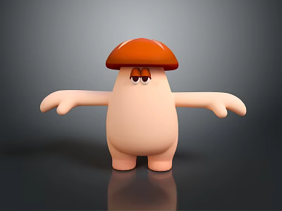 Mushroom Shaped Doll With Orange Cap Light Pink Body Simple Eyes And Outstretched Arms 3d model