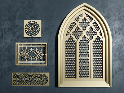 Elegant Intricate Carved Decorative Designs with Arched Window and Various Shapes 3d model