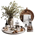Tableware Set With Wooden Tray Plates Vase With Greenery Coffee Maker And Nuts