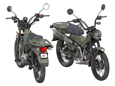 Green Classic Motorcycle With Front Rear Views Detailed Design And Black Seat 3d model