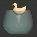 Cute Yellow Duck Toy in Gray Mug with Green Lily Pads on Water