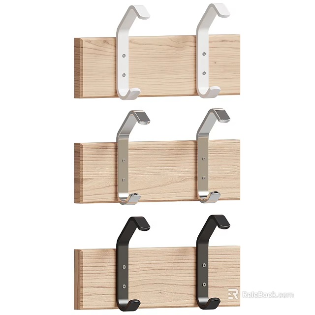 Modern Wooden Decorative Cabinet With Metal Hooks Wall Mounted Three Tier Design 3d model 