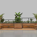 Outdoor Wooden Chairs With Green Plants And Palm Trees On Patio Railing