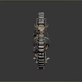 Motorcycle Inside Circular Mechanical Structure With Chain Gears Animal Figure And Red Industrial Metallic Design