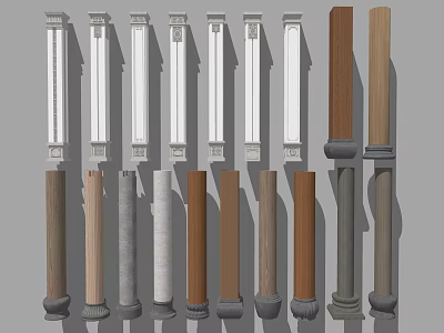 Various Decorative Columns In Wooden Marble And Concrete Materials For Interior Design 3d model
