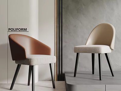 Modern Poliform Dining Chairs with Brown Beige Upholstery and Black Wooden Legs 3d model