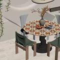 Modern Middle Ancient Dining Table and Chair Round Dining Table and Chair 3d model
