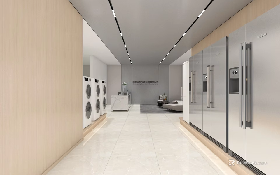 Modern Public Office Space Interior With Open Layout Desks And Recessed Lighting 3d model 