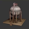 Detailed Industrial Metal Tank 3D Model With Support Structure Base Platform And Piping