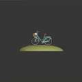 Light Blue Bicycle With Basket On Handlebar Surrounded By White Flowers On Green Platform