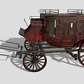 Vintage Wooden Carriage With Red Body Four Wheels And Roof Railings
