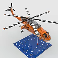 Orange Lego Helicopter Model With Striped Rotors On Blue Baseplate 3d model
