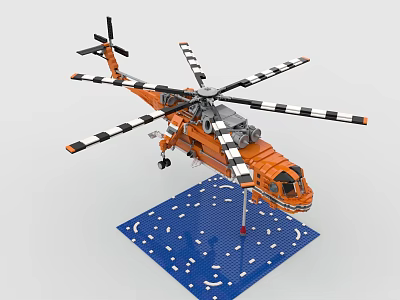 Orange Lego Helicopter Model With Striped Rotors On Blue Baseplate 3d model Orange Lego Helicopter Model With Striped Rotors On Blue Baseplate 3d model