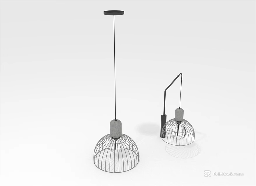 Modern Pendant Lighting Combinations with Wire Mesh Shades and Black Suspension Rods 3d model 