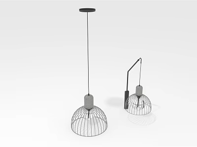 Modern Pendant Lighting Combinations with Wire Mesh Shades and Black Suspension Rods 3d model